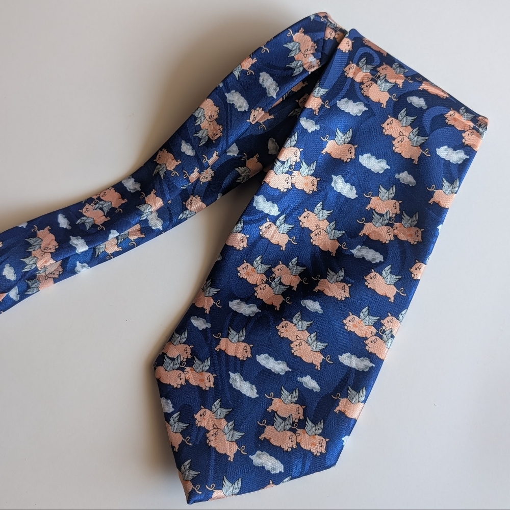Mantebello When Pigs Fly Novelty Print Men's Tie Handcrafted In Milano, Italy